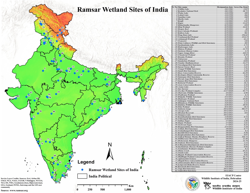 Ramsar Sites of india updated map 2024