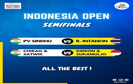 P. V. Sindhu will face Thailand's Ratchanok Intanon in the semi-finals of the Indonesia Open Badminton