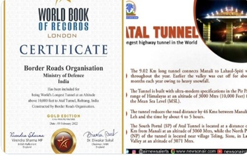 World's Longest Highway Tunnel certificate from Guinness World Book of Records