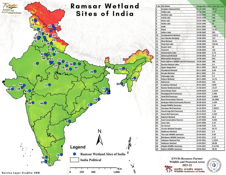 Map of Ramsar sites in India