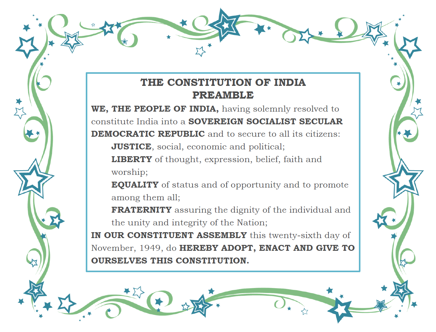 assignment on preamble of indian constitution